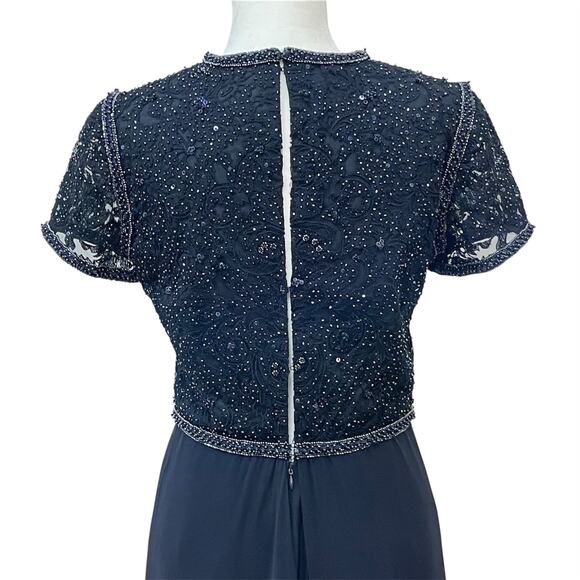 Carolina Herrera Vintage Sz 6 Blue Beaded Sequin Silk Chiffon Long Formal Dress - Picture 3 of 16